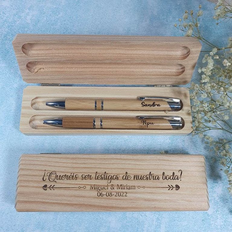 Bol Grafo Y Caja Personalizados Para Testigo De Boda Madera De Pino