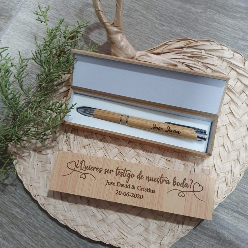 Bolígrafo Personalizado para Testigo de Boda - Con caja de madera