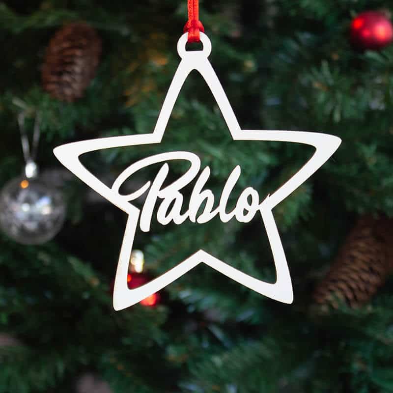 Estrellas de Navidad con nombre troquelado de metacrilato glitter personalizadas ornamento para el árbol de Navidad