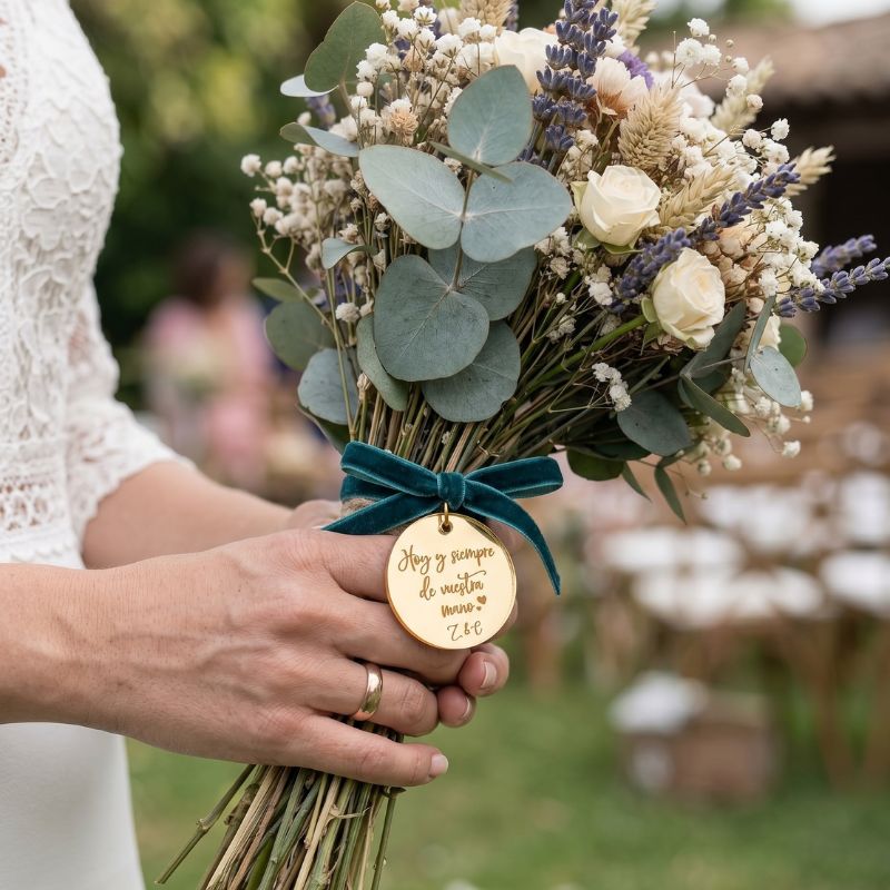 Medalla Espejo Personalizada para Ramo de Novia