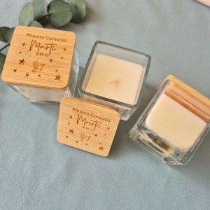 Velas de Madera Grabadas Cuadradas - Modelo Paloma Comunión