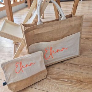 Bolso Playa Crema Bordado con Nombre