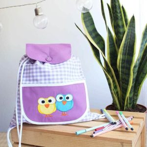 Mochila Guardería Morada Bordada - Colección Pájaros