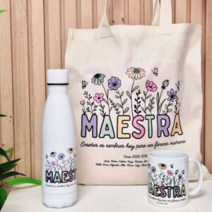 Pack Botella, Taza y Totebag Personalizada para Maestras