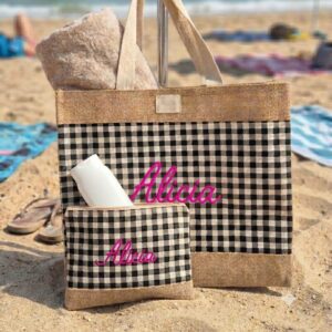 Pack de Bolso y Neceser Vichy Bordado con Nombre